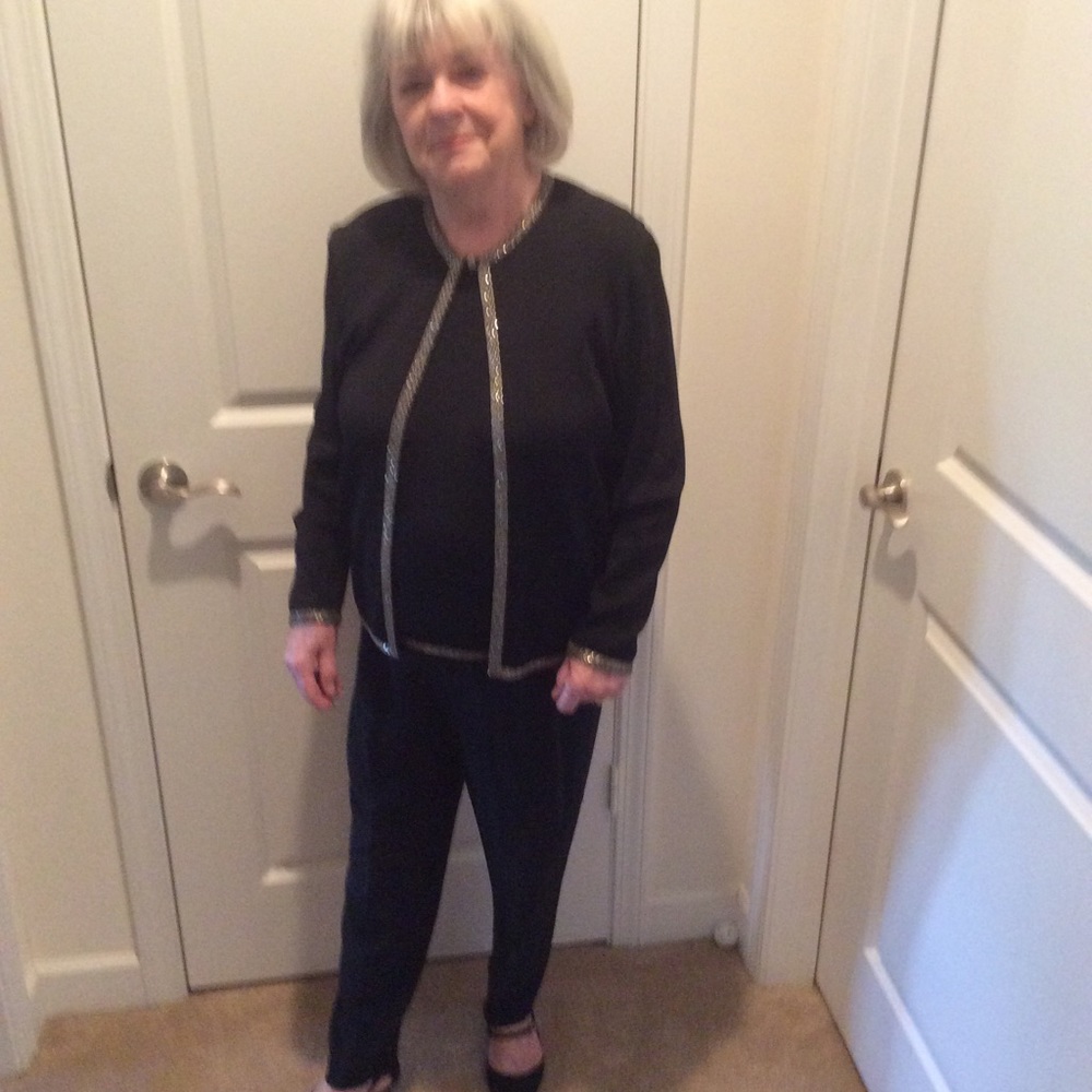 Black formal cardigan sweater set by Dana Buchman.